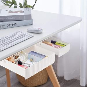 YOOUSOO 2 Pack Under Desk Drawer Storage, Under Desk Organizer, Hidden Self-Adhesive Desks Drawers Slide-out, Stick on Desks Drawer White, Under Mount Drawers for Office/Classroom/Home YOOUSOO 2 Pack Under Desk Drawer Storage, Under Desk Organizer, Hidden Self-Adhesive Desks Drawers Slide-out, Stick on Desks Drawer White, Under Mount Drawers for Office/Classroom/Home