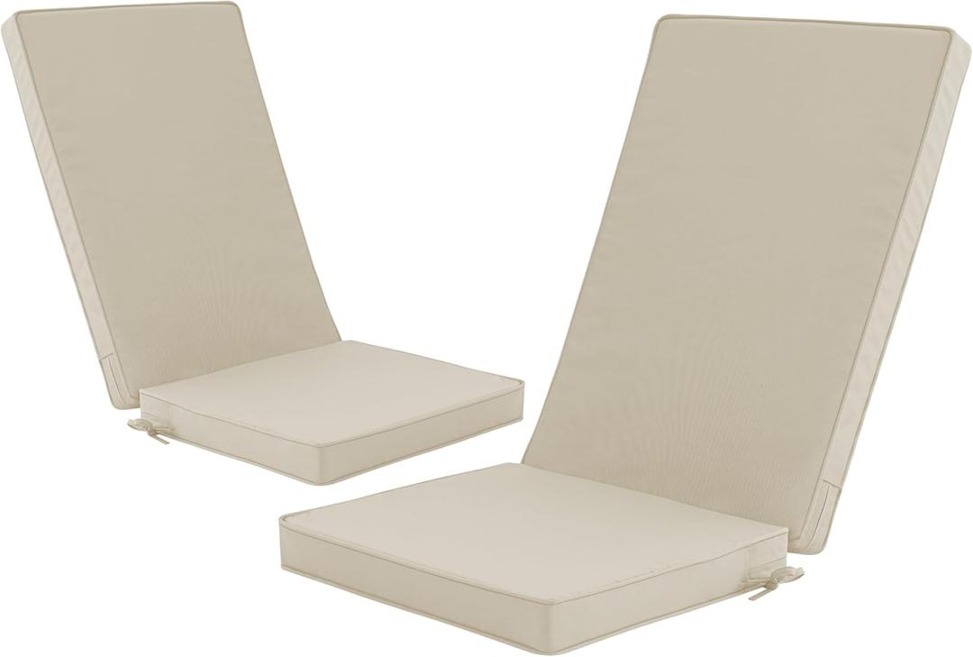 Outdoor Adirondack Chair Cushions Set of 2 - Removable Covers, Water-Repellent, Fade-Resistant, Non-Slip Bottom & Securing Straps, Universal Fit for Most Adirondack & Rocking Chairs - Cream