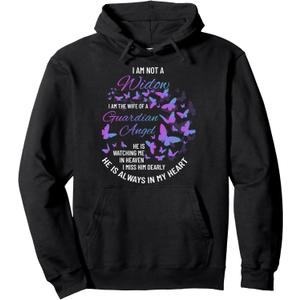 Widow Shirt, Grief To Husband, Husband Is My Guardian Angel Pullover Hoodie (Small, Black)