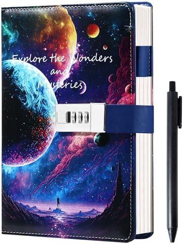 CAGIE Diary with Lock for Teens Who Like Science and Exploring, Gifts for Teen Girls and Boys 12-18 Securely Guard Secrets Journal with Lock, 5.5 x 8.1 Inch Refillable Diary with Pen