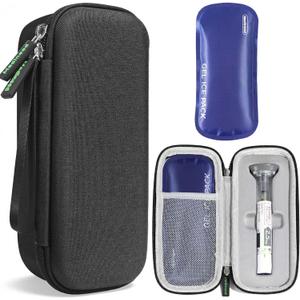 Portable Insulated Cooler Travel Case Fits 2 Zepbound or Mounjaro Injector Pens, Tirzepatide Travel Case TSA Approved with 2PCS Reusable Ice Packs, EVA Medicine Organizer for Daily Use (Black,Small)