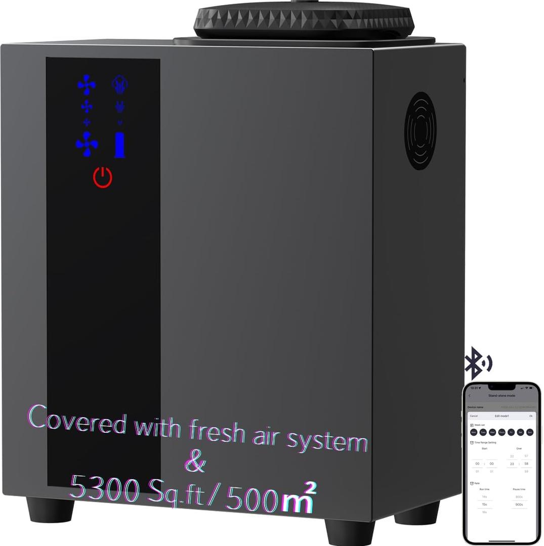 Fragrance Scent Collection HVAC Diffuser - Area 5300 sq ft or Full Air System, Bussiness, Home, 7 Fl Oz 200ml, Bluetooth Control, X2000 Black, DIFFMELY