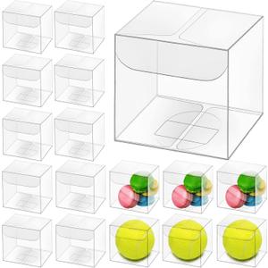 Eaasty 200 Pcs 3 x 3 x 3 Inch Clear Favor Boxes Small Transparent Candy Gift Box Plastic Treat Boxes Party Favor Cube for Packaging Containers Macaron Birthday Wedding Baby Shower