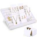 Blulu 31 Pack Wooden Earring Display Stand 7 Slots jewelry Display Holder with Earring Card for Selling Vendors Retail Show(Wash White, White)