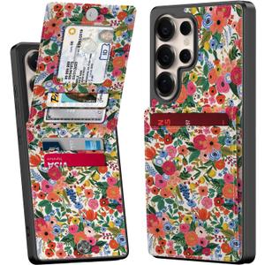 Bemal for Samsung Galaxy S24 Ultra Wallet Case with Card Holder, Fashion Printed, RFID Blocking, PU Leather Kickstand, Magnetic Closure, Shockproof Phone Cover for Women Men, Flower Garden