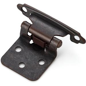 Ravinte 50 Pack (25 Pairs) 1/2" Overlay Cabinet Hinges, Self-Closing Semi-Concealed Face Mount, Antique Copper Decorative Hardware with Door Bumpers for Kitchen & Cupboard Doors