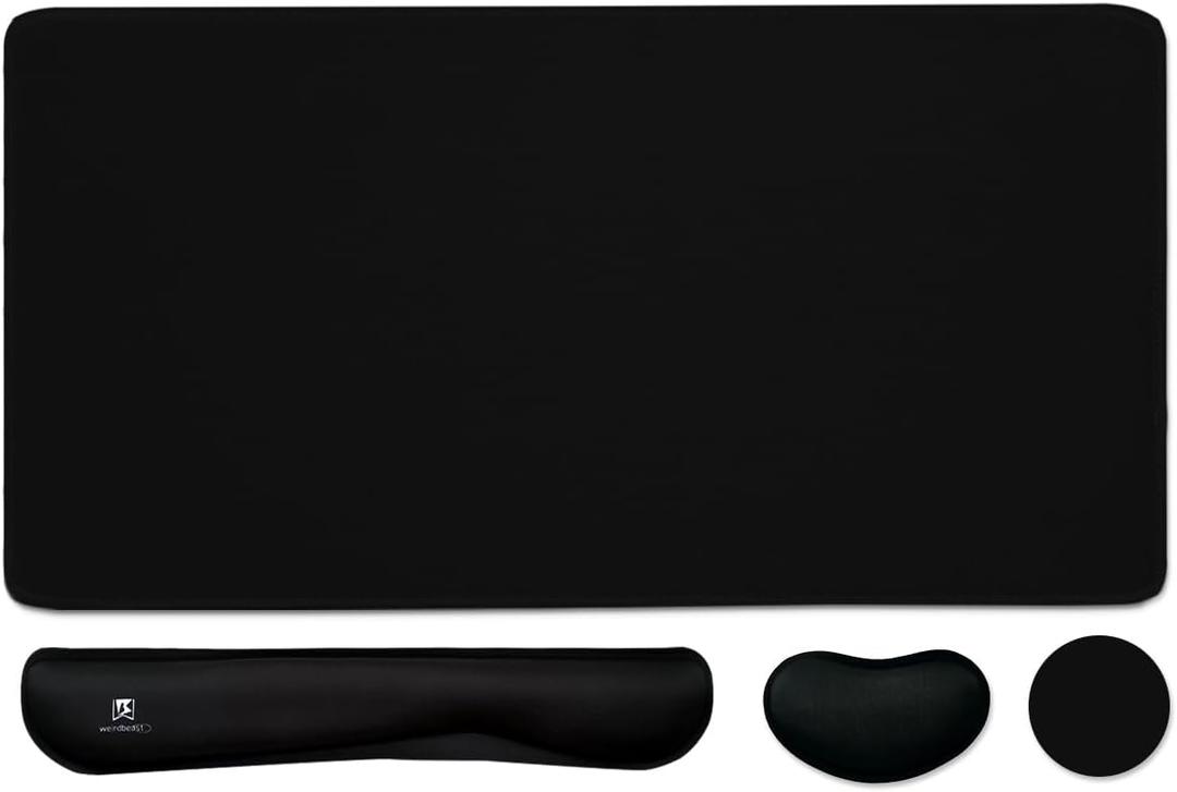 4-in-1 Large Gaming Mouse Pad, Keyboard Wrist Rest Pad & Wrist Support Mousepad Set, Extended Desk Pad Waterproof Desk Mat for Home Office Study Game-Black