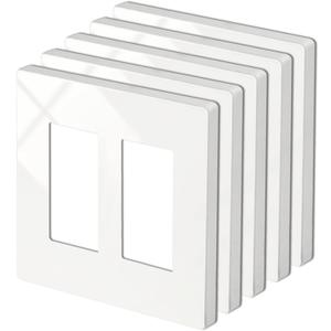 5 Pack BESTTEN 2-Gang Screwless Decorator Wall Plate, USWP4 Glossy Off White, Receptacle Outlet Cover, Decor Switch Plate, H4.69 x W4.73