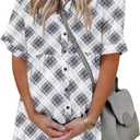 PYGFEMR Women's Short Sleeve Babydoll Dress Button Down Dresses with Pockets (Gray, XL)