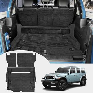 Cargo Mats for 2021-2025 Jeep Wrangler JL 4XE Trunk Mat with Backrest Liner All Weather TPE Protector Rear Back Seat Mats for 2021 2022 2023 2024 2025 Wrangler JL 4XE 4 Door Accessories