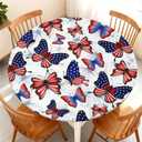 Elastic Tablecloth for Round Tables, Waterproof Tablecover for Up to 49"-52" Round Table, Dining Tablecover for Indoor and Outdoor, Holiday, Flag Butterfly