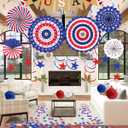 33 Pcs 4th/Fourth of July Memorial Day Decorations, Patriotic Decorations Outdoor Indoor Office USA Banner Red White Blue Star Streamer Hanging Swirls Veterans Day Decor for Independence Day