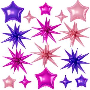 Hot Pink Purple Star Balloons, 22/18/10 Inch Foil Balloons, Four-Pointed Balloon for Women Girl Princess Birthday Wedding Baby Shower Party Decorations