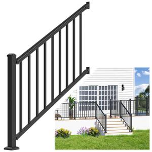 Egadis 36 in. H x 4 ft. W Porch and Deck Railing Kit, Aluminum Stair Railing Kit, Black Textured AAMA 2604 Powder-Coat Finish Modular Rail System for Concrete Steps or Wooden Stairs(1 Post, 1 Panel)