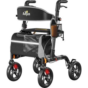 Walkers for Seniors, Rollator Walker with Seat, 350 lb Weight Capacity, 18" Big Seat, 8" All-Terrain Wheels, 6-Level Adjustable Height, Lightweight Aluminum Frame Rollator Walkers for Seniors (Gray)