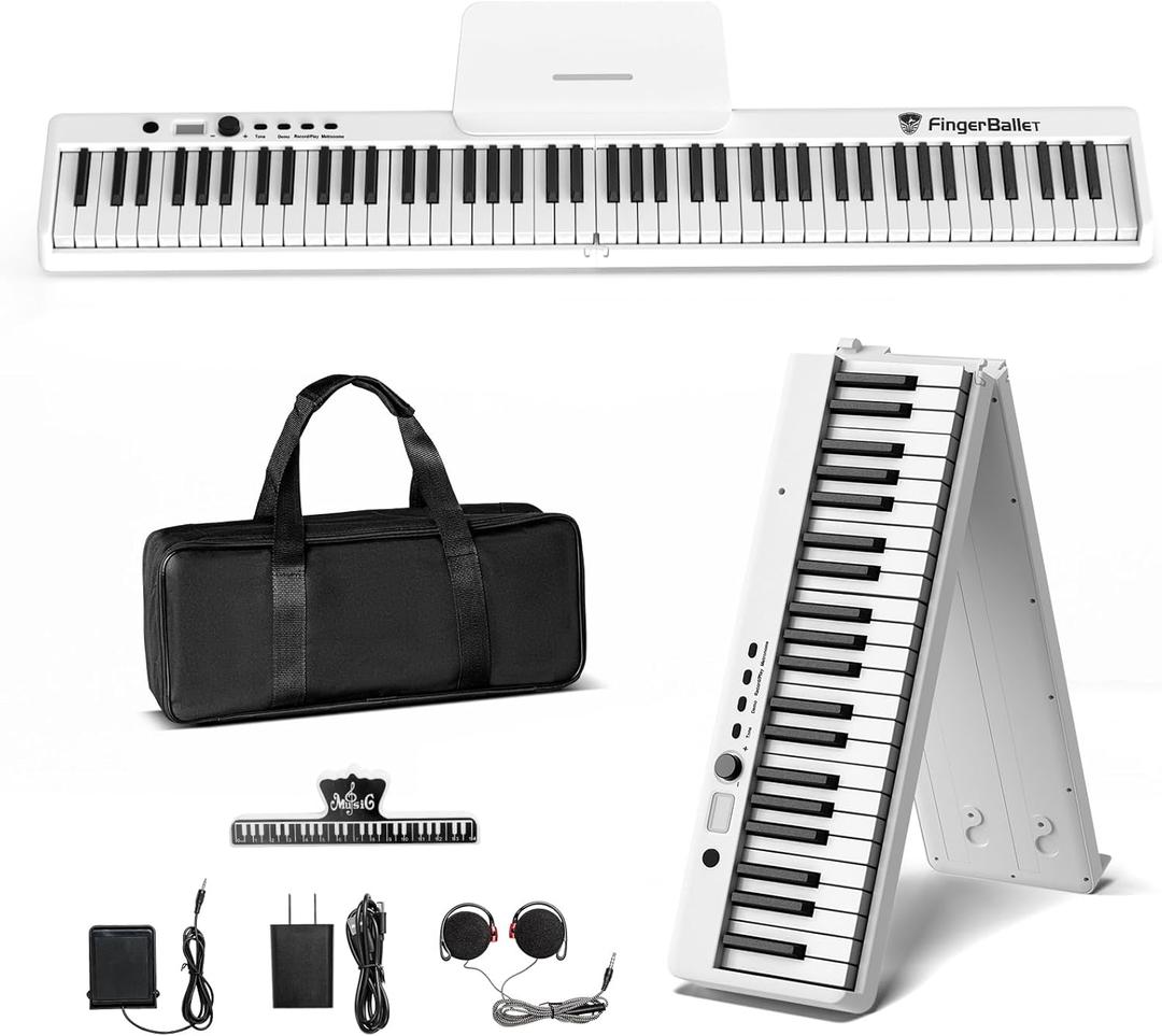Portable Piano Keyboard, Semi-Weighted Folding Digital Piano 88 Key, Full Size, Wood Grain, Electric Piano Keyboard w/MIDI Bluetooth, Suitable for Adult, Toddler, Kids, Black