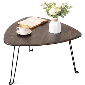 Folding Coffee Tables for Small Spaces Foldable Industrial Sofa Center Table Triangle Design Wood Framed Coffee Table Mid Century Rustic Brown Floor Desk for Living Room Balcony