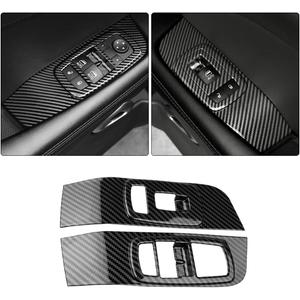 Karltys Window Switch Panel Cover Trim for 2015-2023 Dodge Challenger Accessories Carbon Fiber Car Window Control Switch Button Cover Door Lock Switch Trim 2PCS