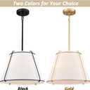 Cone Pendant Light Fixture with Metal Lantern Fabric Drum Shade 16" White and Gold Chandeliers for Kitchen Dining Room Living Room Bedroom, 16" x 9.5" x 42"