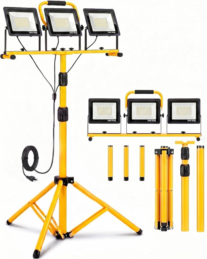LED Light Work Stand: 21000LM Portable Lighting for Job Site, Construction & Garage Workshop (Yellow)