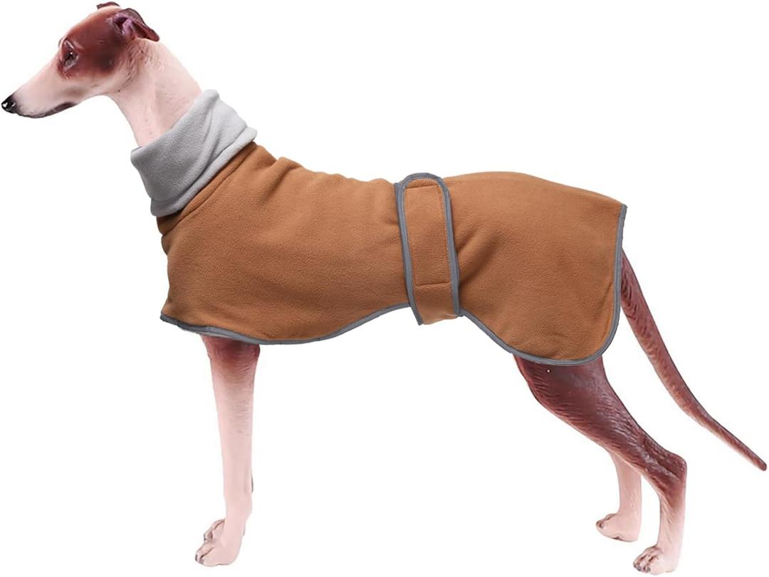Geyecete Greyhound Cosy Fleece Jumper,Dog Winter Coat with Warm Fleece Lining,Outdoor Dog Apparel with Adjustable Bands-Brown-XXXL