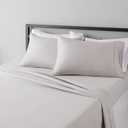 Amazon Basics Lightweight Super Soft, Wrinkle-Free Easy Care Microfiber 4 Piece Bed Sheet Set with 14-Inch Deep Pockets, King, Light Gray, Solid