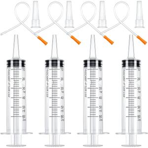 Tondiamo 4-Pack Lamb & Goat Kid Feeding Kit - 60ml Plastic Syringes, 12.6 Inch Clear Tube Feeding Set