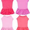 4PCS/Pack Dog Dresses Shirts Pink for Large Dogs Girl Female Purple Red Skirts Spring Summer Clothes Pet Apparel Sundress Stretchable Lightweight Outfit, XL
