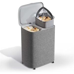 Laundry Baskets (GREY, 90L) Laundry Hamper with Wheels & Lid: Large Washable Dirty Clothes Basket for Bedroom, Divided Laundry Bin for Housewife/Parent, Easter Sunday