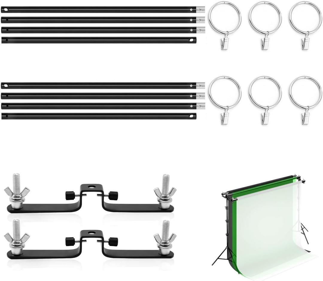 118" / 3m Background Folding Crossbar, Photography Lighting Muslin Backdrop Support Crossbar, 2 x 3m Crossbar, 2 x Mount,6 x Clip
