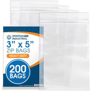 Spartan Industrial - 200 Count - 3 X 5 (4 Mil Heavy Duty) Thick Clear Plastic Reclosable Zip Poly Bags with Resealable Lock Seal Zipper - Durable