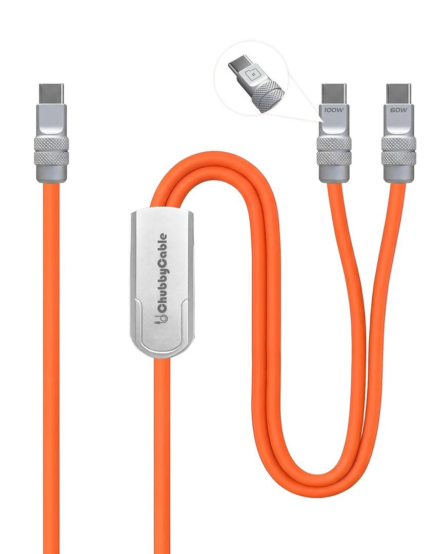 Chubbycable Duo-Flex 2-in-1 USB C Charging Cable 100W & 60W 4.3FT Multi Charging Cable Durable Extra Thick Soft Silicone Charger Cord, Orange