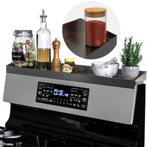 IIIOIIIA Stove Top Magnetic Shelf for Kitchen Organization, 30" Magnetic Spice Rack Over The Stove, 4" Deep Spice Organizer with Border All Around, Brushed Stainless, Black