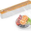 Magnetic Plastic Wrap Dispenser with Cutter - Quasziwa Upgrade Practical Refillable Cling Wrap Aluminum Tin Foil Organizer for Drawer, Include an Extra Roll of 12"X 164' Food Cling Film - Wood Grain (14.17*2.6*2.44 IN)