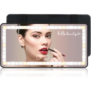 SHENYI Car Sun Visor Makeup Vanity Mirror with Lights Includes 2 Hello Beautiful Decal Car Accessories for Women - 60 LED, Rechargeable, 3 Light Modes, Fits All Automotive