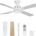 LITBM 42" Ceiling Fans with Light and Remote, Super Quiet 6-Speed Ceiling fan with 3CCT Dimmable Light for Indoor and Outdoor, Reversible, White and Wood