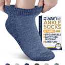 Pembrook Ankle Diabetic Socks for Women and Men - 6 Pairs | Low Cut Neuropathy Socks for Women | Smooth Toe Seams (Large, Blues & Neutrals Pack - 6 Pairs)
