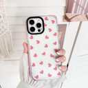 NITITOP Compatible with iPhone 15 Pro Case Cute Clear for Women Girls Pink Love Heart Pattern Ultra Slim with Bumper Protector Soft TPU Anti-Yellow Protective Cover - Pink Heart