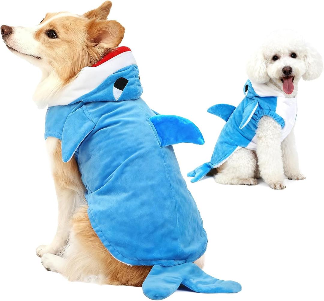 Shark Dogs Costume for Winter, Shark Dog Jacket,Sharks Dog Vest for Cold Weather,Fleece Puppy Hoodie,Sharks Pet Costume for Cat and Dogs(M)