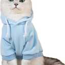 QWINEE Basic Dog Hoodie Sweatshirt Puppy Sweater Warm Cat Costumes Pet Clothes for Chihuahua Puppy Kitten Small Medium Dogs Light Blue Medium