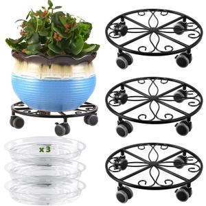 3 Pack Plant Caddy with Wheels Heavy Duty 13.5 Inches Metal Plant Stand with Wheels Plant Dolly Rolling Plant Stand Plant Roller with Casters for Indoor and Outdoor, Black