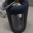 WINSA 84 oz Glass Water Bottles with Straw, 2.5 Liter Gallon Drinking Bottle with Handle, Large Glass Water Jug with Silicone Sleeve for Gym Sports,Wide Mouth, Dark Blue