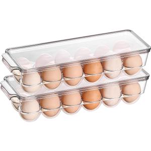 Sooyee 2 Pack Egg Holder for Refrigerator, Plastic Egg Storage Container, Fridge Egg Organizer, Clear Refrigerator Organizer Bins with Lids, Stackable Tray Holds 12 Eggs