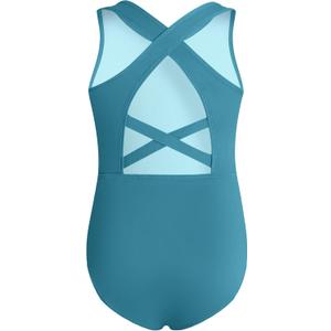 Phineein Girls Gymnastics Leotards Crisscross Back - Kids Sleeveless Ballet Dance Fancy Crossover Leotard (Medium, Teal)