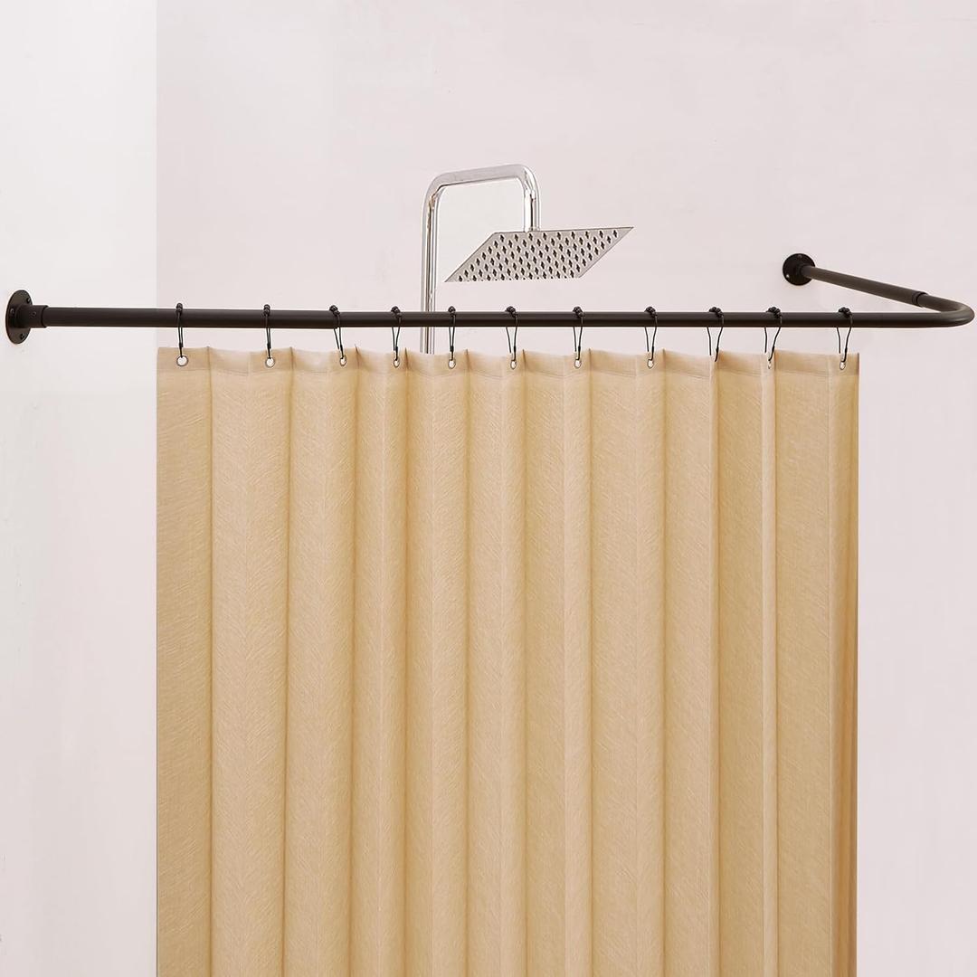 Corner Shower Curtain Rod, [24"-53"] x [24"-53"] Adjustable L Shaped Shower Rod No-Sagging 304 Stainless 90 Degree Curved Curtain Rod for Bathroom Bathtub with 12 Ring Hooks & Ceiling Support, Black