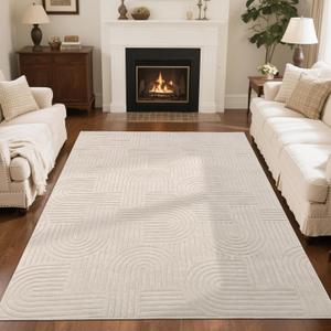 SHACOS Soft Cozy Fluffy Arch Pattern High-Low Pile Area Rugs 6'x9' Large Non Slip Washable Modern Geometric Rug Scandinavian Minimalist Carpet for Living Room Bedroom Dining Room, Beige