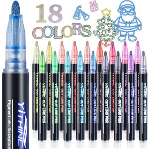 Outline Shimmer Markers, Tween Teen Girl Gifts Trendy Stuff, 18 Glitter Metallic Gel Pens Coloring, Arts and Crafts Drawing Supplies Kits Birthday Gift for Kids Girls Ages 4, 6, 8, 10, 12 Year Old