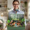 Teyva Daily 48 Pcs Forest Diorama Kit Habitat Project Box Set Forests Diorama Supplies Include Woodland Animal Model Figures Artificial Trees Fake Rocks with Cardboard for DIY Crafts Gifts