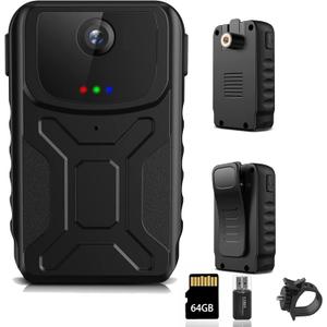 Compact 1080P FHD Body Camera with 130° Wide Angle, 64GB Built-in Memory, IP64 Waterproof, Motion Detection & Long Battery Life for Law Enforcement, Sports, Dash Cam, Biking [NO-Night Vision]