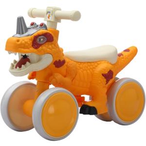 Dinosaur Balance Bike for 1-3 Year Olds, Toddler 4-Wheel No-Pedal Walker Scooter with Music & Mist Spray Effects, ASTM Certified First Birthday Gift for Boys & Girls (Yellow)